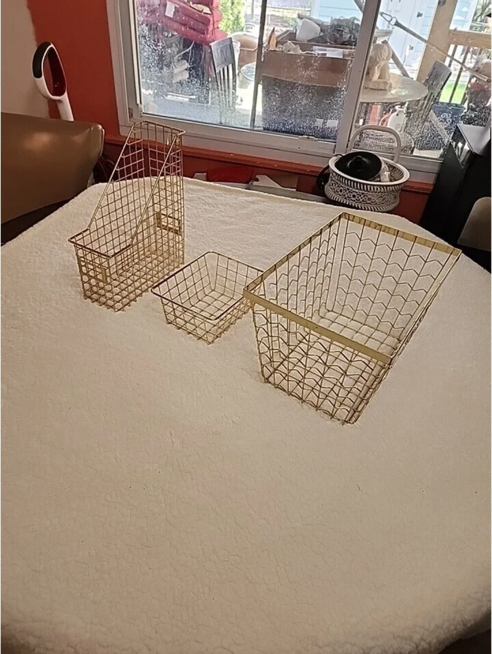 Lot of 3 Gold Tone Wire Baskets - 2 Large & 1 Small
